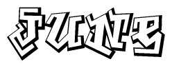 The image is a stylized representation of the letters June designed to mimic the look of graffiti text. The letters are bold and have a three-dimensional appearance, with emphasis on angles and shadowing effects.