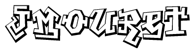 The clipart image depicts the word Jmouret in a style reminiscent of graffiti. The letters are drawn in a bold, block-like script with sharp angles and a three-dimensional appearance.