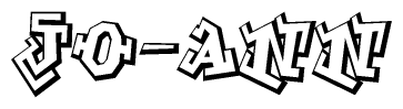 The clipart image depicts the word Jo-ann in a style reminiscent of graffiti. The letters are drawn in a bold, block-like script with sharp angles and a three-dimensional appearance.