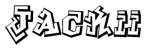 The clipart image depicts the word Jackii in a style reminiscent of graffiti. The letters are drawn in a bold, block-like script with sharp angles and a three-dimensional appearance.