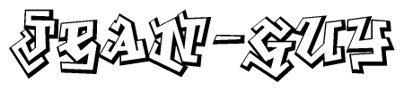 The image is a stylized representation of the letters Jean-guy designed to mimic the look of graffiti text. The letters are bold and have a three-dimensional appearance, with emphasis on angles and shadowing effects.
