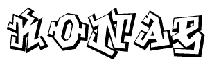 The image is a stylized representation of the letters Konae designed to mimic the look of graffiti text. The letters are bold and have a three-dimensional appearance, with emphasis on angles and shadowing effects.