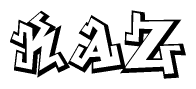 The image is a stylized representation of the letters Kaz designed to mimic the look of graffiti text. The letters are bold and have a three-dimensional appearance, with emphasis on angles and shadowing effects.