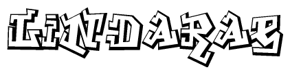 The image is a stylized representation of the letters Lindarae designed to mimic the look of graffiti text. The letters are bold and have a three-dimensional appearance, with emphasis on angles and shadowing effects.