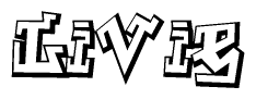 The image is a stylized representation of the letters Livie designed to mimic the look of graffiti text. The letters are bold and have a three-dimensional appearance, with emphasis on angles and shadowing effects.