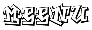 The image is a stylized representation of the letters Meenu designed to mimic the look of graffiti text. The letters are bold and have a three-dimensional appearance, with emphasis on angles and shadowing effects.