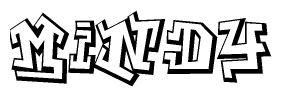 The clipart image depicts the word Mindy in a style reminiscent of graffiti. The letters are drawn in a bold, block-like script with sharp angles and a three-dimensional appearance.