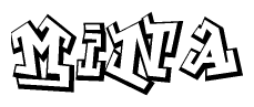 The image is a stylized representation of the letters Mina designed to mimic the look of graffiti text. The letters are bold and have a three-dimensional appearance, with emphasis on angles and shadowing effects.