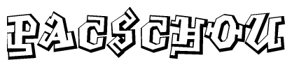 The clipart image depicts the word Pacschou in a style reminiscent of graffiti. The letters are drawn in a bold, block-like script with sharp angles and a three-dimensional appearance.
