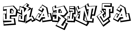 The clipart image depicts the word Pkarinja in a style reminiscent of graffiti. The letters are drawn in a bold, block-like script with sharp angles and a three-dimensional appearance.