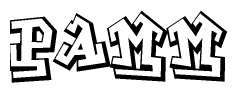 The image is a stylized representation of the letters Pamm designed to mimic the look of graffiti text. The letters are bold and have a three-dimensional appearance, with emphasis on angles and shadowing effects.