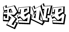 The clipart image depicts the word Rene in a style reminiscent of graffiti. The letters are drawn in a bold, block-like script with sharp angles and a three-dimensional appearance.