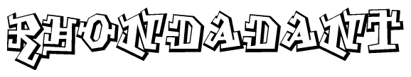 The image is a stylized representation of the letters Rhondadant designed to mimic the look of graffiti text. The letters are bold and have a three-dimensional appearance, with emphasis on angles and shadowing effects.