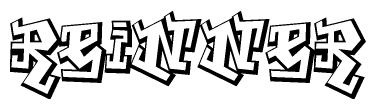 The image is a stylized representation of the letters Reinner designed to mimic the look of graffiti text. The letters are bold and have a three-dimensional appearance, with emphasis on angles and shadowing effects.