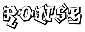 The image is a stylized representation of the letters Ronse designed to mimic the look of graffiti text. The letters are bold and have a three-dimensional appearance, with emphasis on angles and shadowing effects.