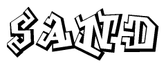 The image is a stylized representation of the letters Sand designed to mimic the look of graffiti text. The letters are bold and have a three-dimensional appearance, with emphasis on angles and shadowing effects.