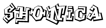 The clipart image depicts the word Shonica in a style reminiscent of graffiti. The letters are drawn in a bold, block-like script with sharp angles and a three-dimensional appearance.