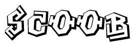 The image is a stylized representation of the letters Scoob designed to mimic the look of graffiti text. The letters are bold and have a three-dimensional appearance, with emphasis on angles and shadowing effects.