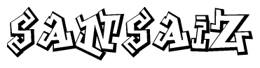 The image is a stylized representation of the letters Sansaiz designed to mimic the look of graffiti text. The letters are bold and have a three-dimensional appearance, with emphasis on angles and shadowing effects.