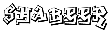 The clipart image depicts the word Shabeer in a style reminiscent of graffiti. The letters are drawn in a bold, block-like script with sharp angles and a three-dimensional appearance.