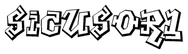 The clipart image depicts the word Sicusor1 in a style reminiscent of graffiti. The letters are drawn in a bold, block-like script with sharp angles and a three-dimensional appearance.