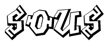 The clipart image depicts the word Sous in a style reminiscent of graffiti. The letters are drawn in a bold, block-like script with sharp angles and a three-dimensional appearance.
