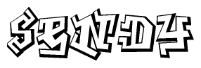 The clipart image depicts the word Sendy in a style reminiscent of graffiti. The letters are drawn in a bold, block-like script with sharp angles and a three-dimensional appearance.