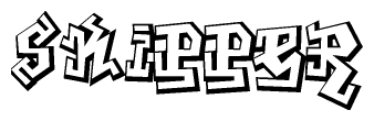 The clipart image depicts the word Skipper in a style reminiscent of graffiti. The letters are drawn in a bold, block-like script with sharp angles and a three-dimensional appearance.