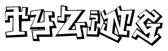 The clipart image depicts the word Tyzing in a style reminiscent of graffiti. The letters are drawn in a bold, block-like script with sharp angles and a three-dimensional appearance.