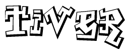 The image is a stylized representation of the letters Tiver designed to mimic the look of graffiti text. The letters are bold and have a three-dimensional appearance, with emphasis on angles and shadowing effects.