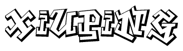 The clipart image depicts the word Xiuping in a style reminiscent of graffiti. The letters are drawn in a bold, block-like script with sharp angles and a three-dimensional appearance.