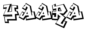 The clipart image depicts the word Yaara in a style reminiscent of graffiti. The letters are drawn in a bold, block-like script with sharp angles and a three-dimensional appearance.