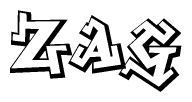 The clipart image depicts the word Zag in a style reminiscent of graffiti. The letters are drawn in a bold, block-like script with sharp angles and a three-dimensional appearance.