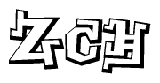 The image is a stylized representation of the letters Zch designed to mimic the look of graffiti text. The letters are bold and have a three-dimensional appearance, with emphasis on angles and shadowing effects.