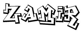The clipart image depicts the word Zamir in a style reminiscent of graffiti. The letters are drawn in a bold, block-like script with sharp angles and a three-dimensional appearance.