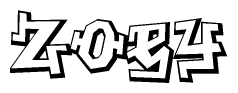 The clipart image depicts the word Zoey in a style reminiscent of graffiti. The letters are drawn in a bold, block-like script with sharp angles and a three-dimensional appearance.
