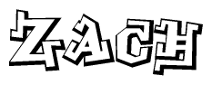 The clipart image depicts the word Zach in a style reminiscent of graffiti. The letters are drawn in a bold, block-like script with sharp angles and a three-dimensional appearance.
