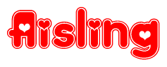 The image is a clipart featuring the word Aisling written in a stylized font with a heart shape replacing inserted into the center of each letter. The color scheme of the text and hearts is red with a light outline.