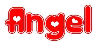 The image displays the word Angel written in a stylized red font with hearts inside the letters.