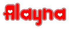 The image displays the word Alayna written in a stylized red font with hearts inside the letters.
