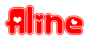 The image displays the word Aline written in a stylized red font with hearts inside the letters.
