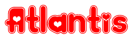 The image displays the word Atlantis written in a stylized red font with hearts inside the letters.