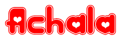 The image displays the word Achala written in a stylized red font with hearts inside the letters.