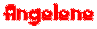 The image displays the word Angelene written in a stylized red font with hearts inside the letters.