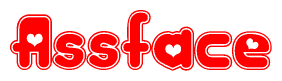 The image is a clipart featuring the word Assface written in a stylized font with a heart shape replacing inserted into the center of each letter. The color scheme of the text and hearts is red with a light outline.