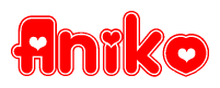 The image is a clipart featuring the word Aniko written in a stylized font with a heart shape replacing inserted into the center of each letter. The color scheme of the text and hearts is red with a light outline.