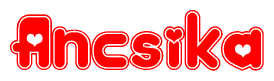 The image is a clipart featuring the word Ancsika written in a stylized font with a heart shape replacing inserted into the center of each letter. The color scheme of the text and hearts is red with a light outline.