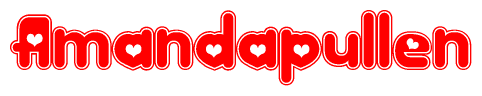The image is a clipart featuring the word Amandapullen written in a stylized font with a heart shape replacing inserted into the center of each letter. The color scheme of the text and hearts is red with a light outline.