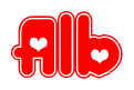 The image is a clipart featuring the word Alb written in a stylized font with a heart shape replacing inserted into the center of each letter. The color scheme of the text and hearts is red with a light outline.