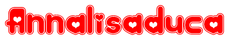 The image is a clipart featuring the word Annalisaduca written in a stylized font with a heart shape replacing inserted into the center of each letter. The color scheme of the text and hearts is red with a light outline.